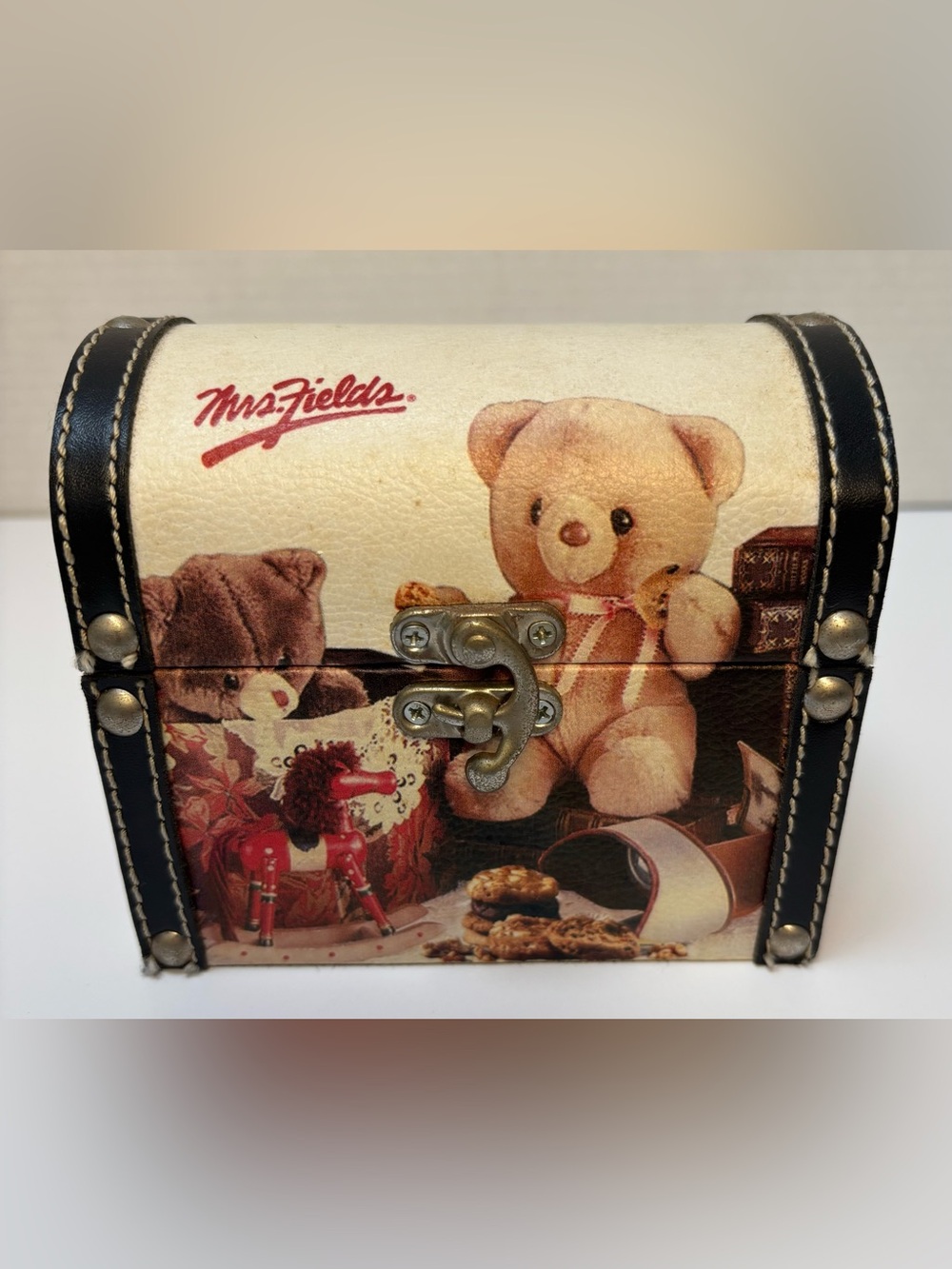 Vintage 90s Mrs. Fields Cookies Advertising Trinket Chest Box Teddy Bear Display